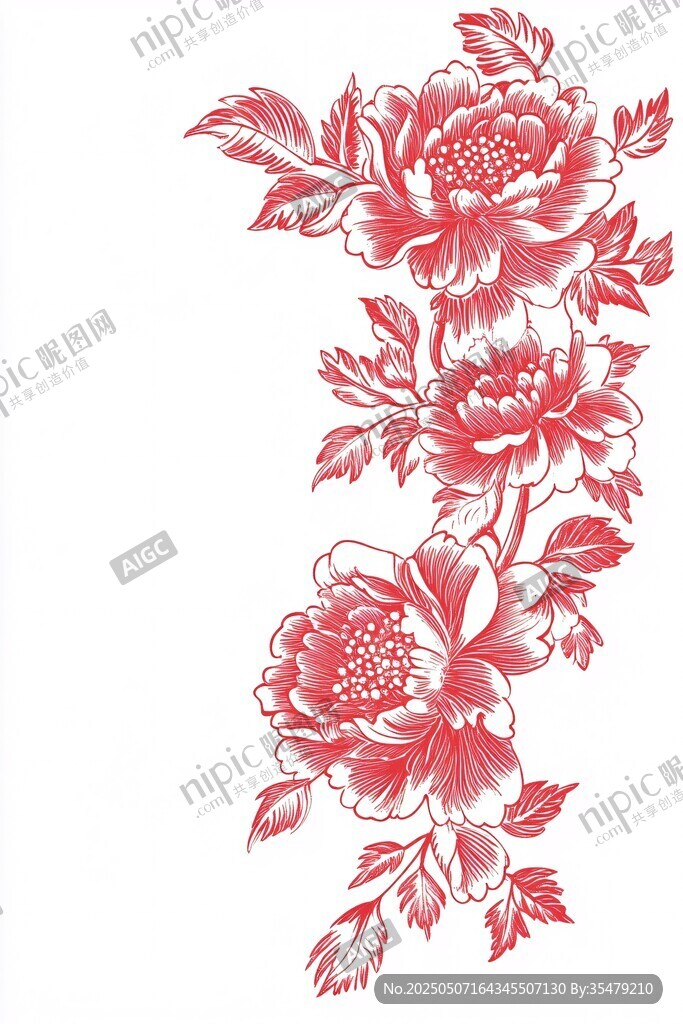 中式红牡丹花卉纹样