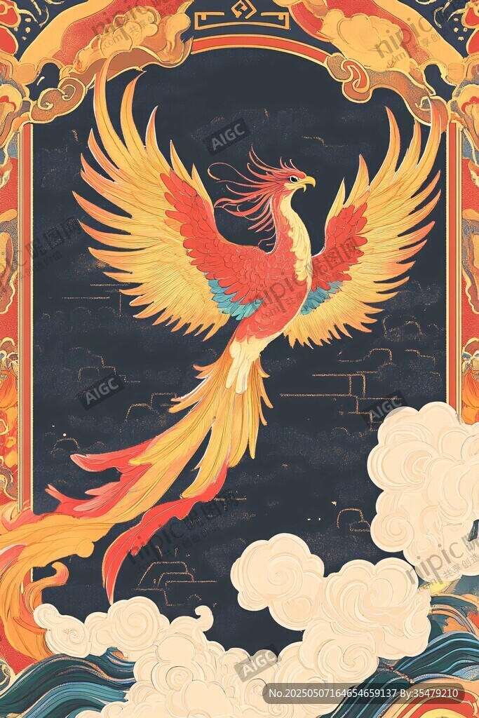 凤凰展翅祥瑞国风插画