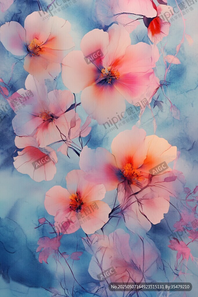 梦幻粉色花卉艺术画作