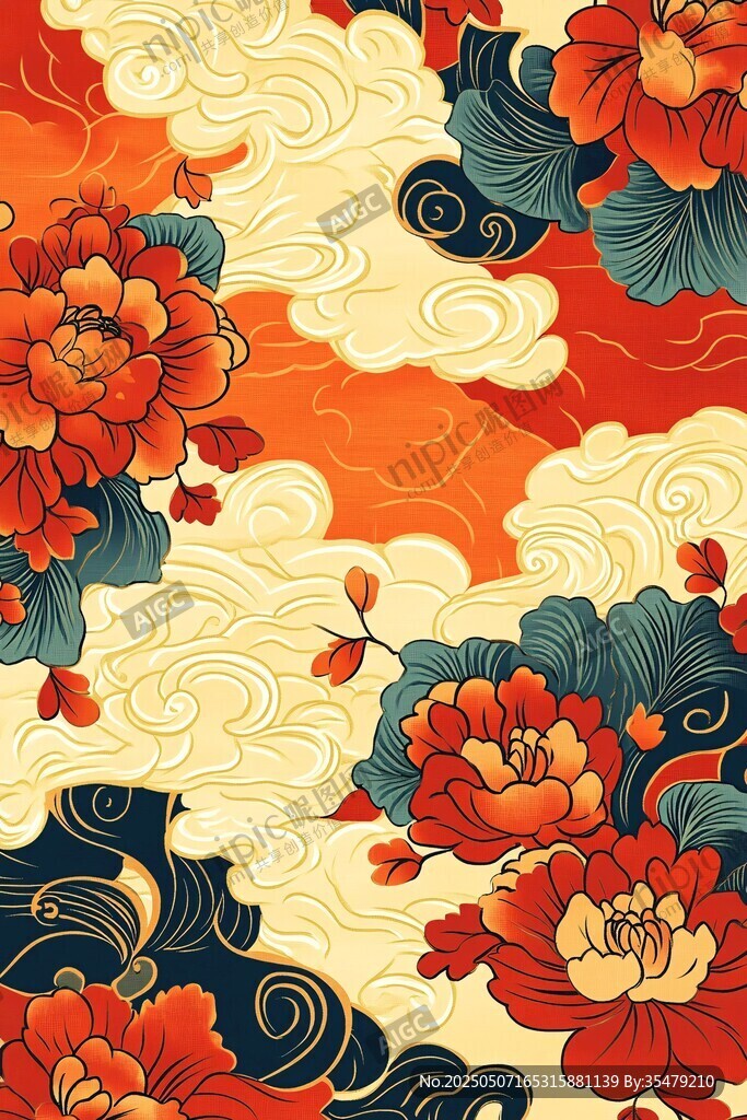 中式牡丹云纹传统图案