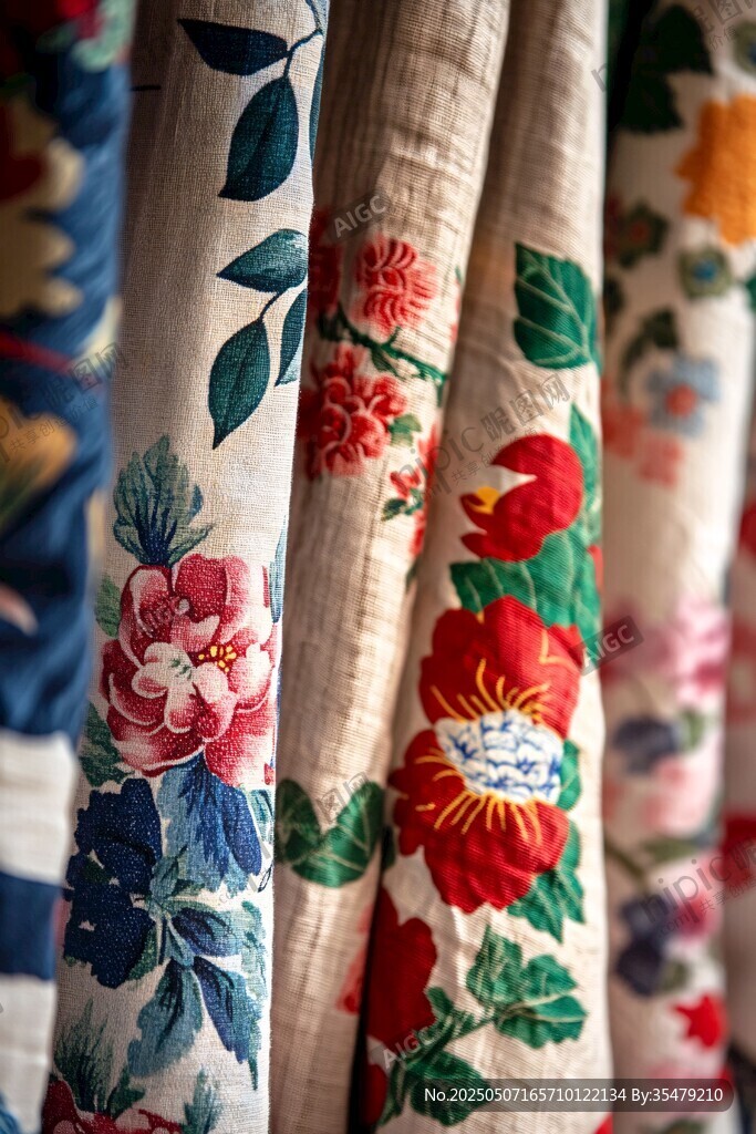 多彩花卉图案布料展示