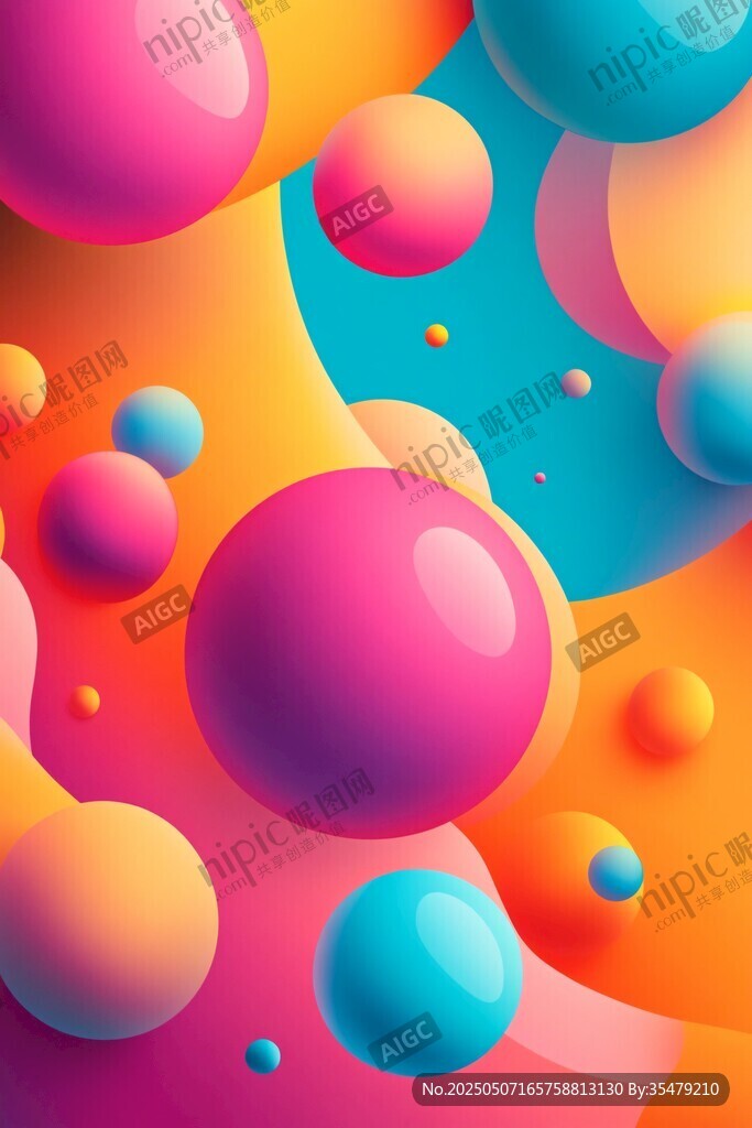 多彩立体圆球梦幻背景图