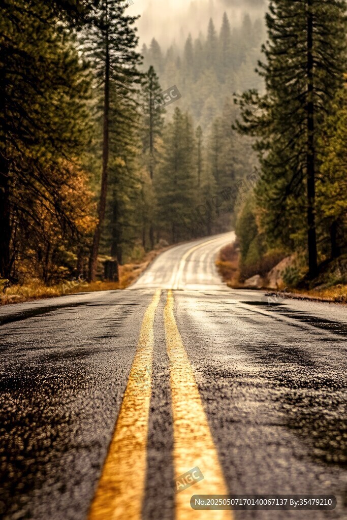 林间湿路 秋日静谧风景