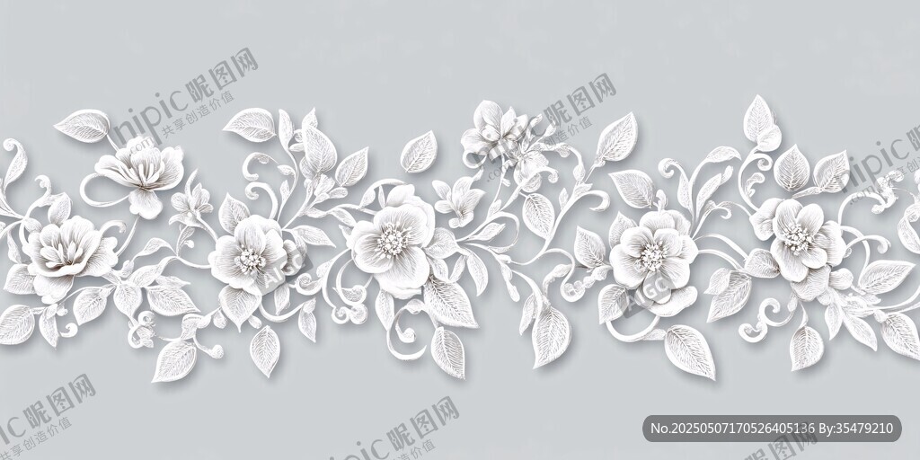 白色花卉花边装饰图案