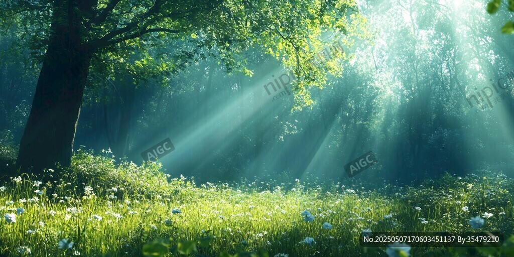 林间晨光洒落的静谧美景
