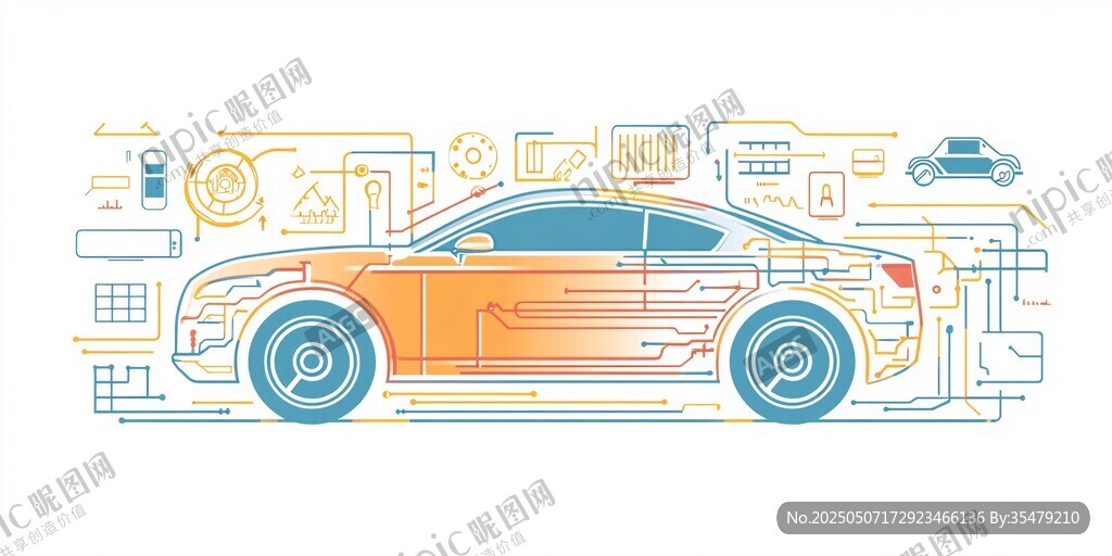 智能汽车科技线条插画