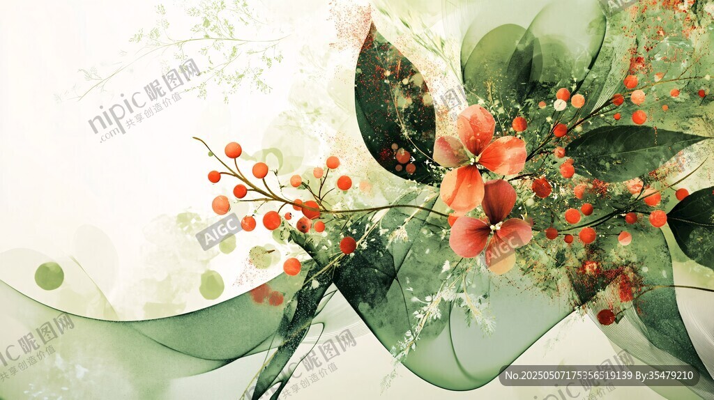 梦幻花卉绿植艺术插画