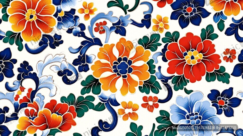 中式多彩花卉传统图案