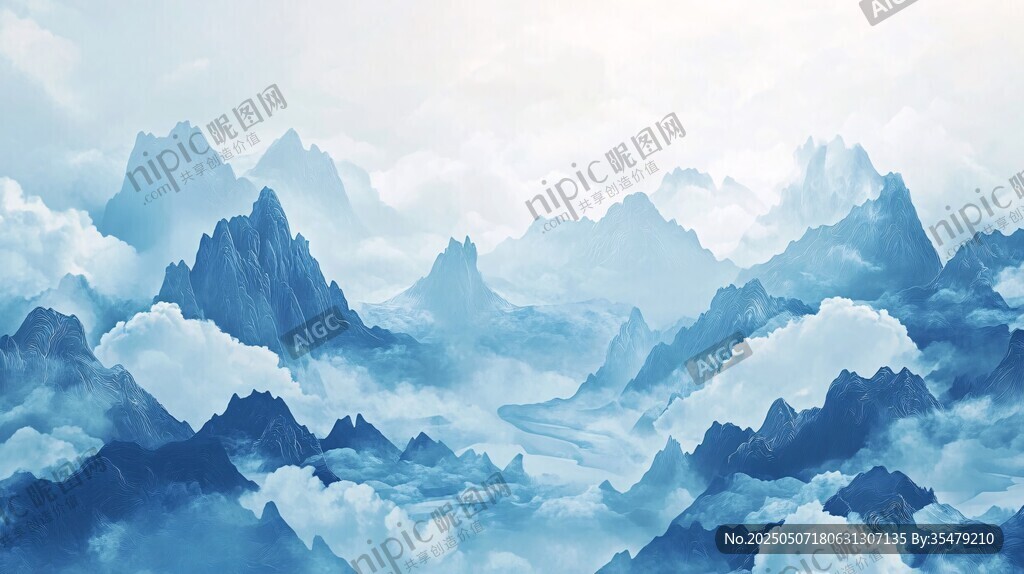 水墨群山云雾缭绕美景