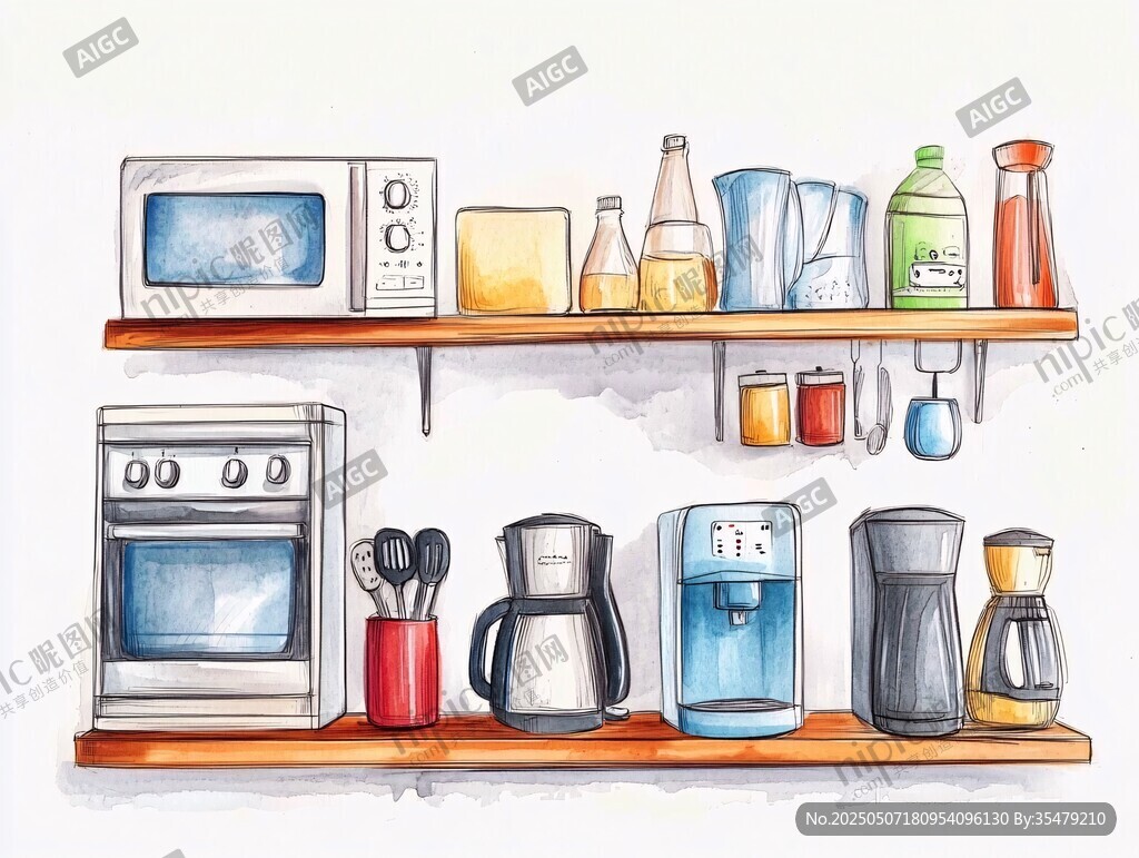 厨房用品水彩插画展示