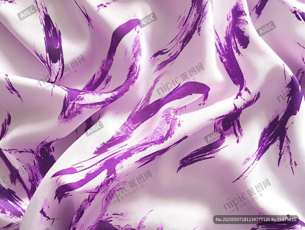 紫白相间抽象花纹丝绸布料