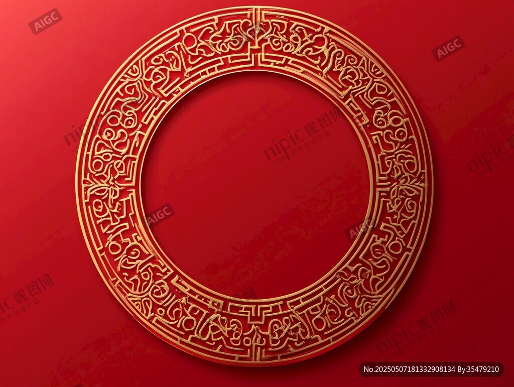 中式红底金色圆形花纹图案