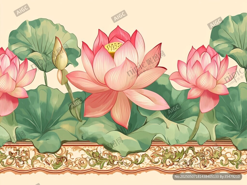 中式荷花装饰图案设计