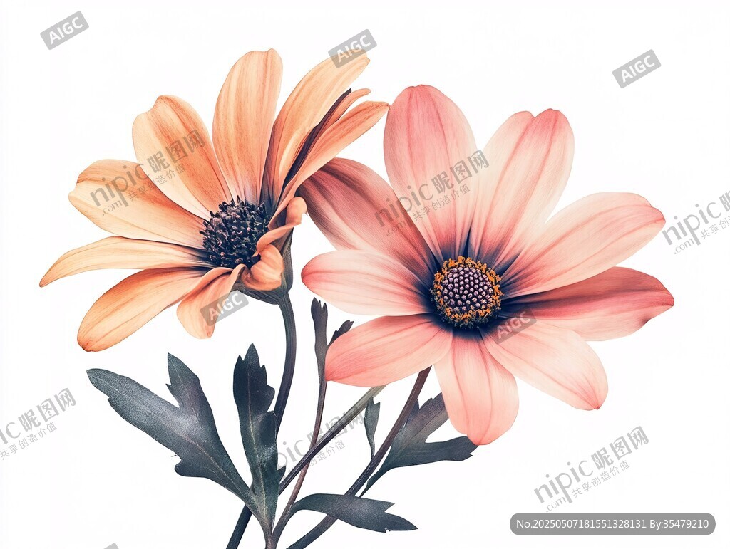 两朵柔美水彩风粉色雏菊