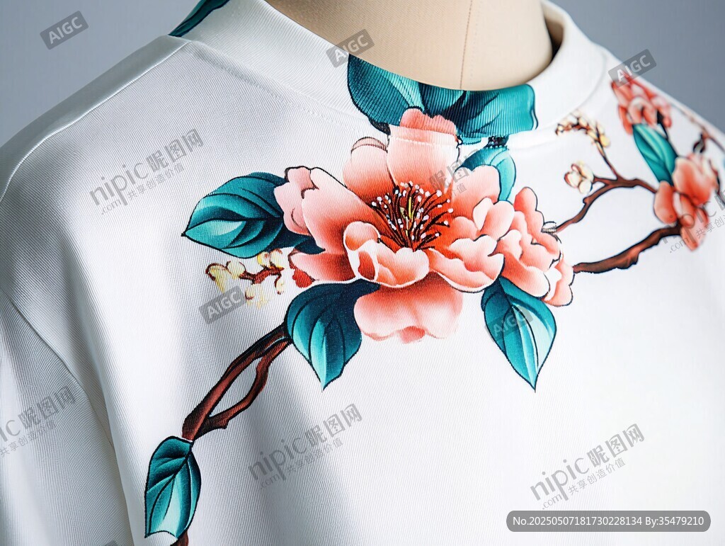 中式花卉图案白色上衣