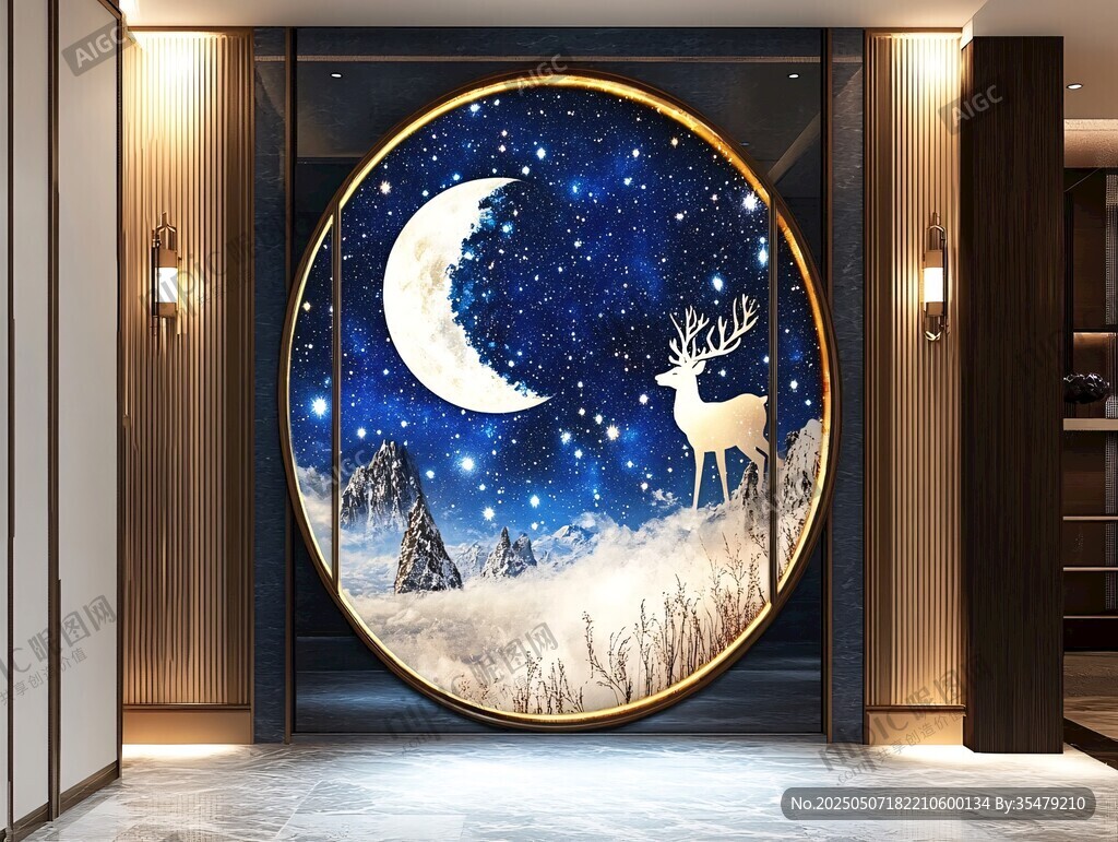 梦幻星空麋鹿玄关装饰画