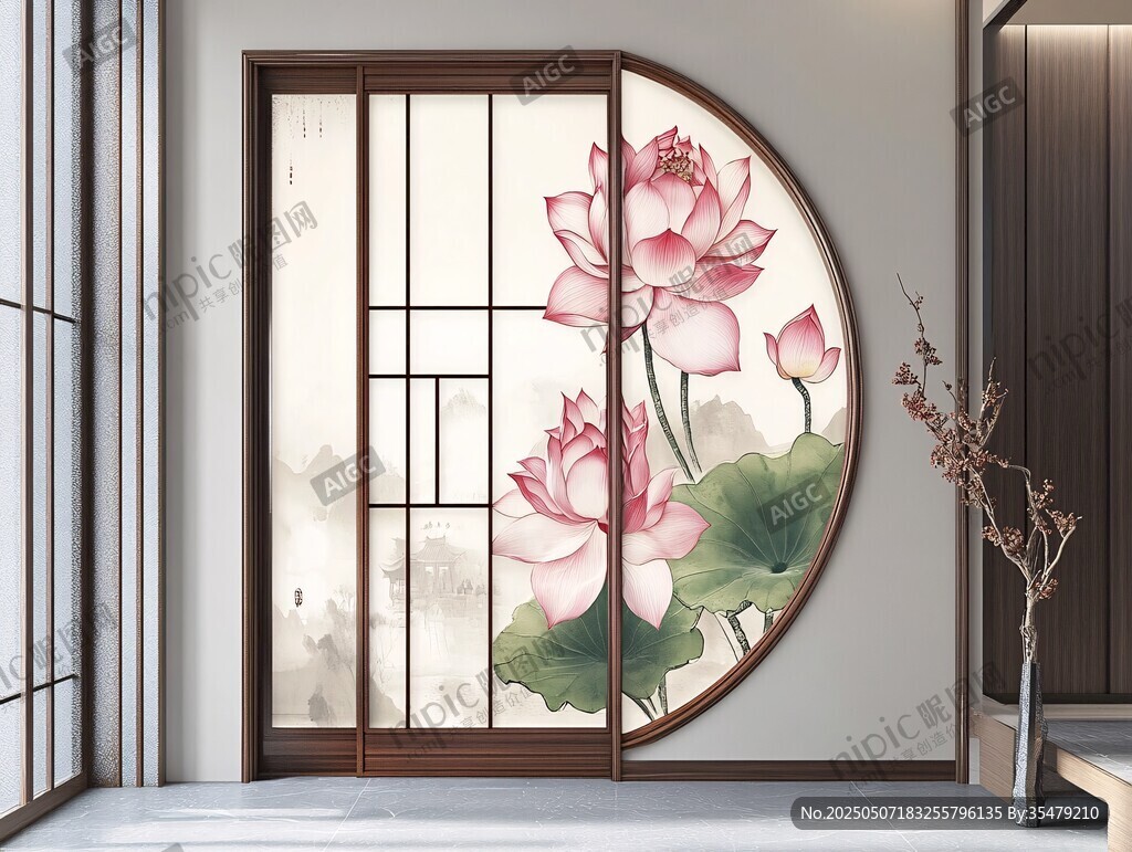 中式圆屏荷花雅致玄关
