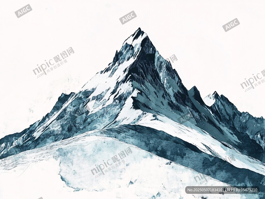 水墨风格巍峨雪山图景