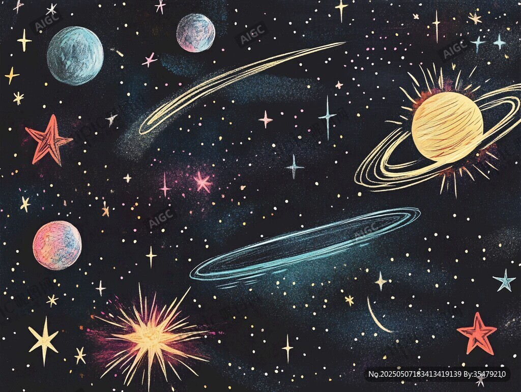 梦幻手绘风的璀璨星空