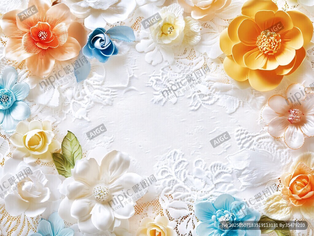 缤纷立体花朵蕾丝装饰图