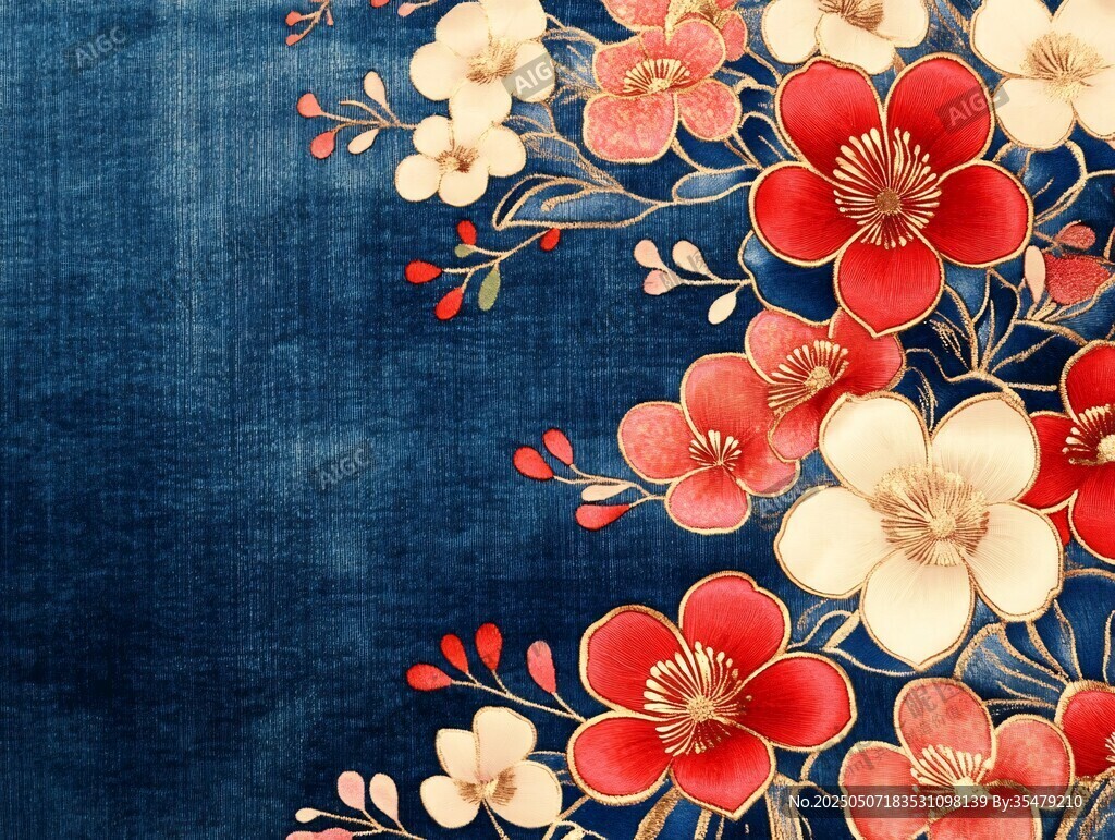 蓝底繁花中式精美图案