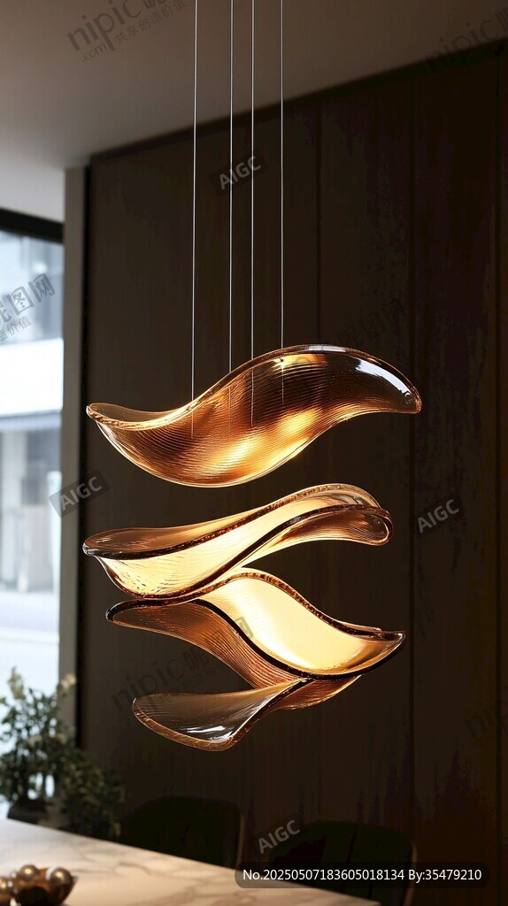 创意波浪形金色悬挂吊灯