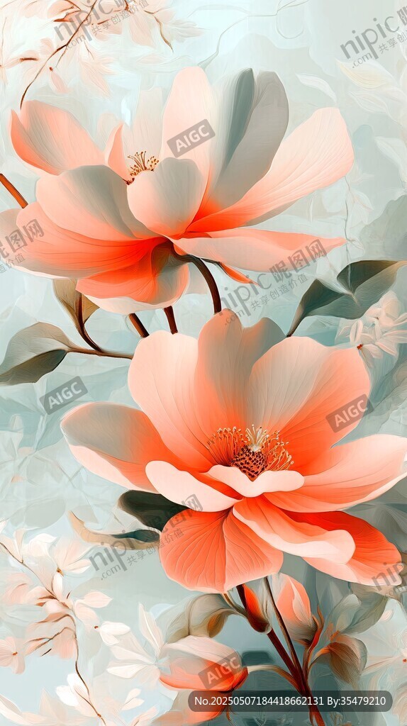 梦幻粉色花卉唯美插画