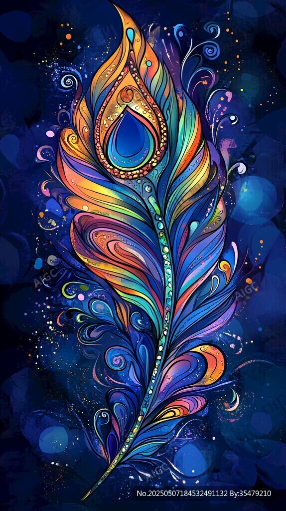 梦幻炫彩孔雀羽毛插画