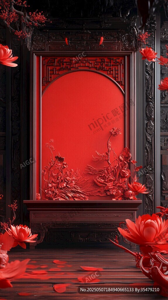 中式红韵屏风下的浪漫场景