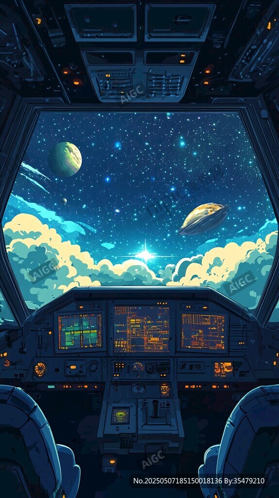 飞船驾驶舱外的璀璨星空