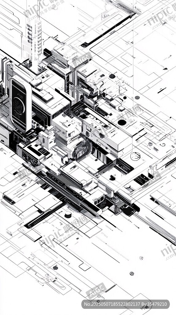 未来城市建筑线稿构想图