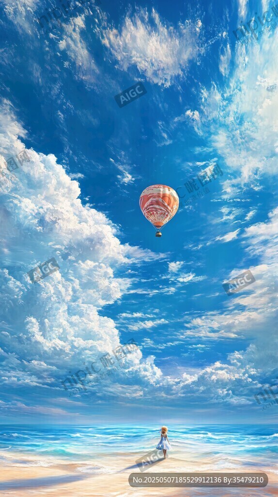 梦幻海滩上的热气球之旅