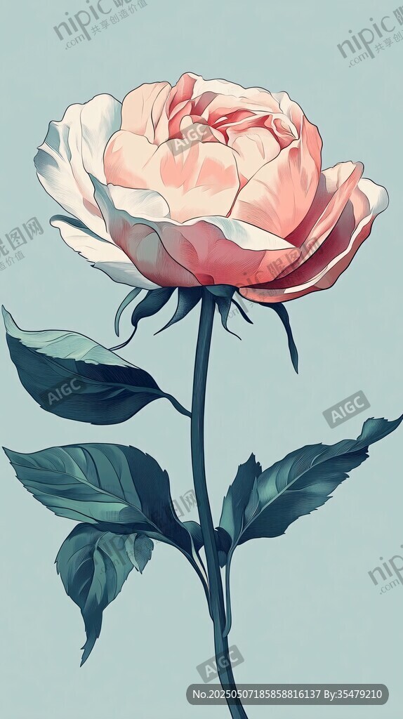 粉色玫瑰插画 清新唯美