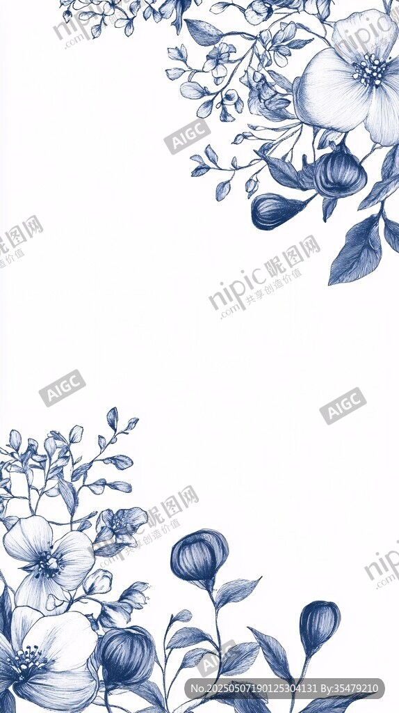 蓝白花卉边框装饰图案
