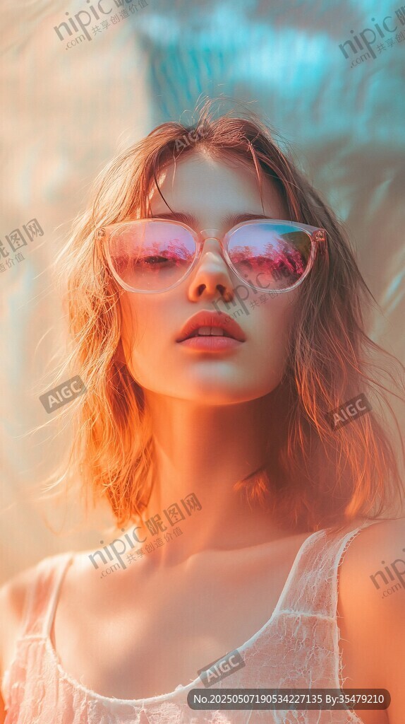 时尚墨镜美女的光影瞬间