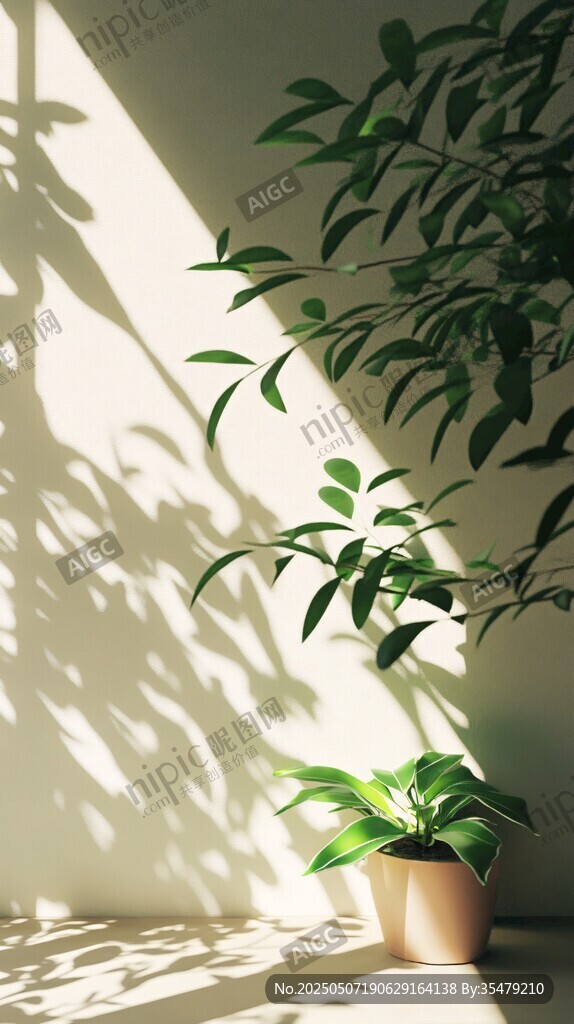 阳光洒落的室内绿植风景