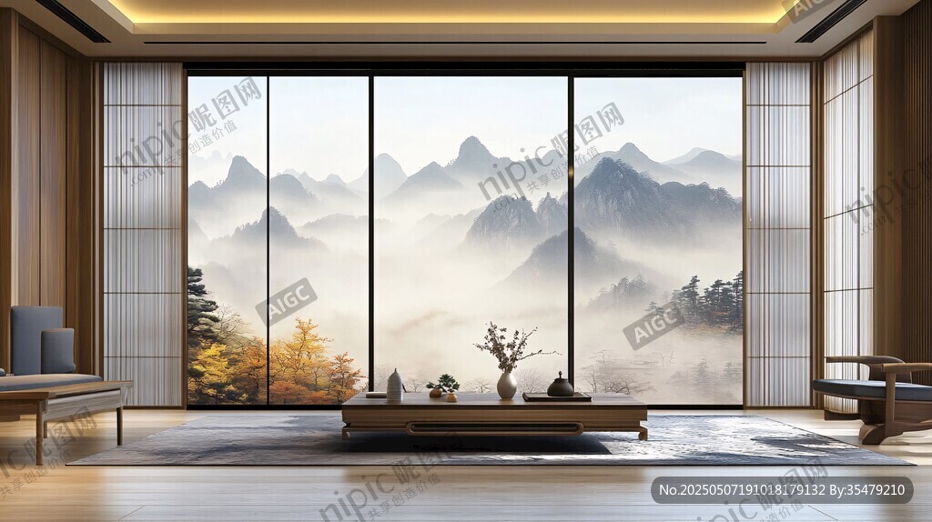 中式客厅 山水窗景意境美