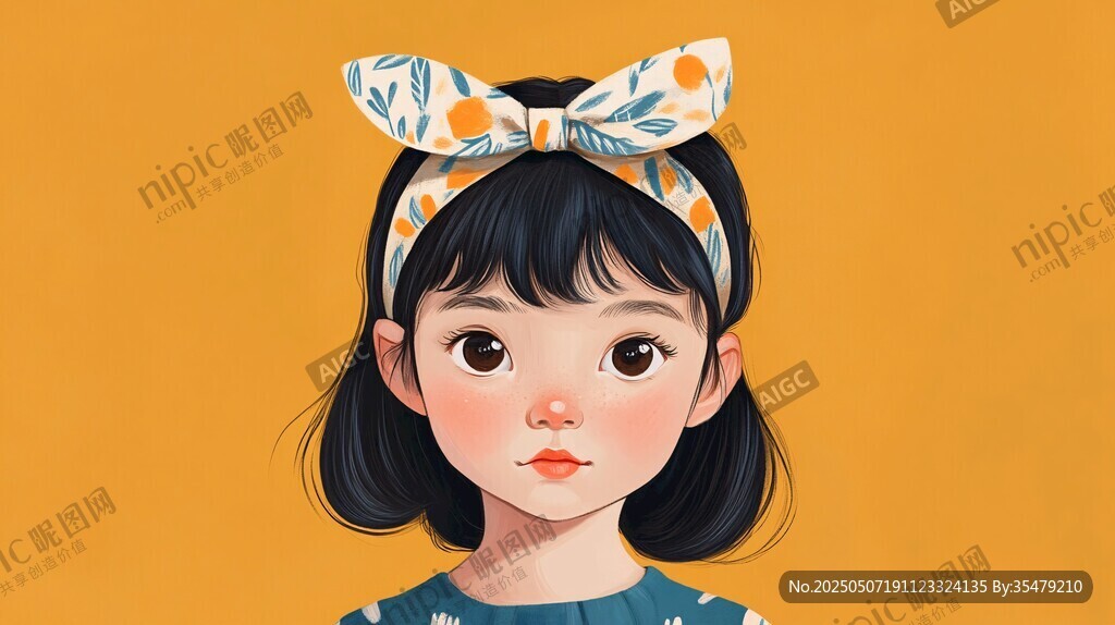 头戴蝴蝶结的可爱小女孩