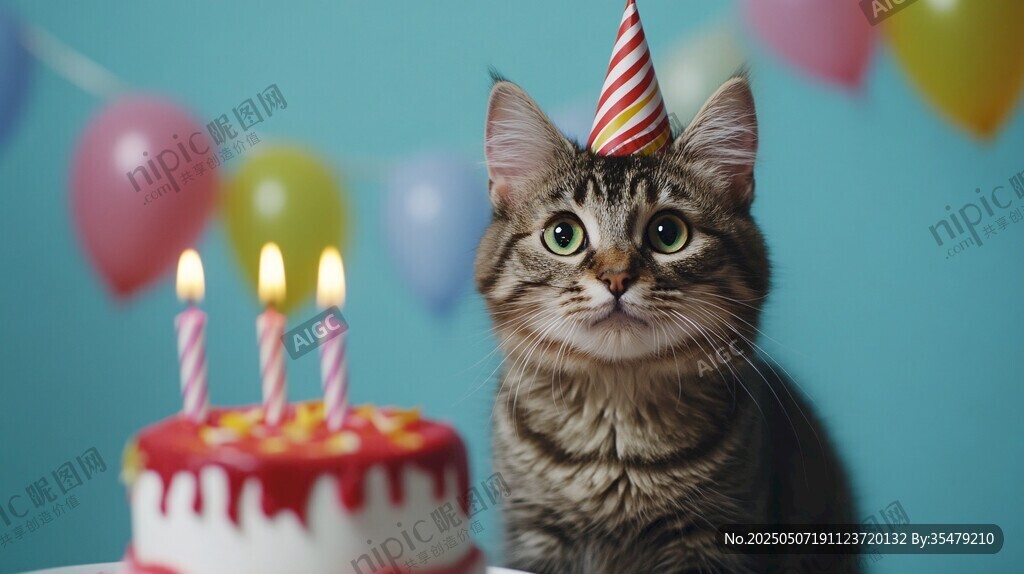 戴帽小猫庆生超萌瞬间