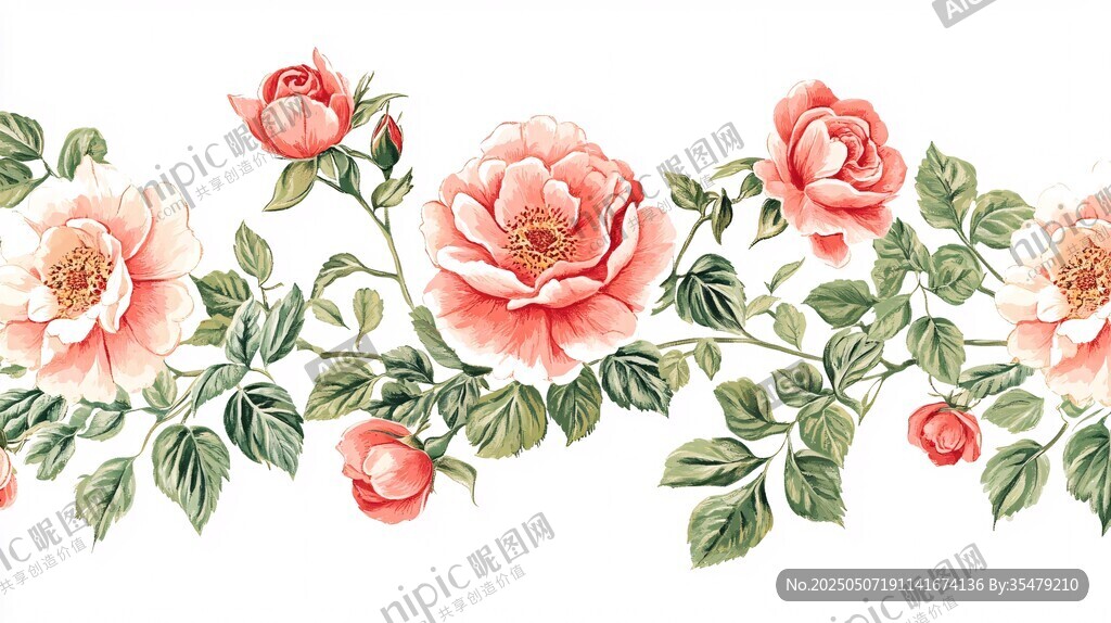 粉色玫瑰藤蔓花纹图案