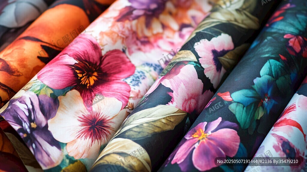 多彩花卉印花布料展示