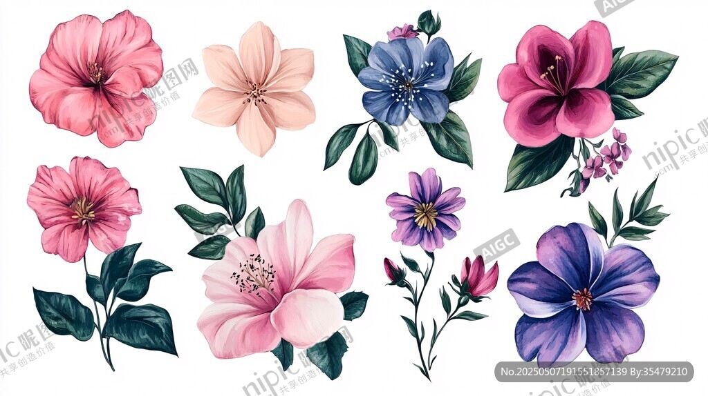 多彩手绘花卉图案集合