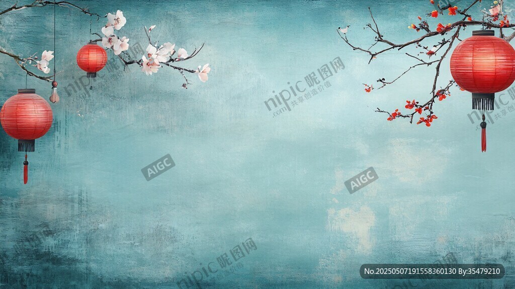 古风灯笼花枝背景图
