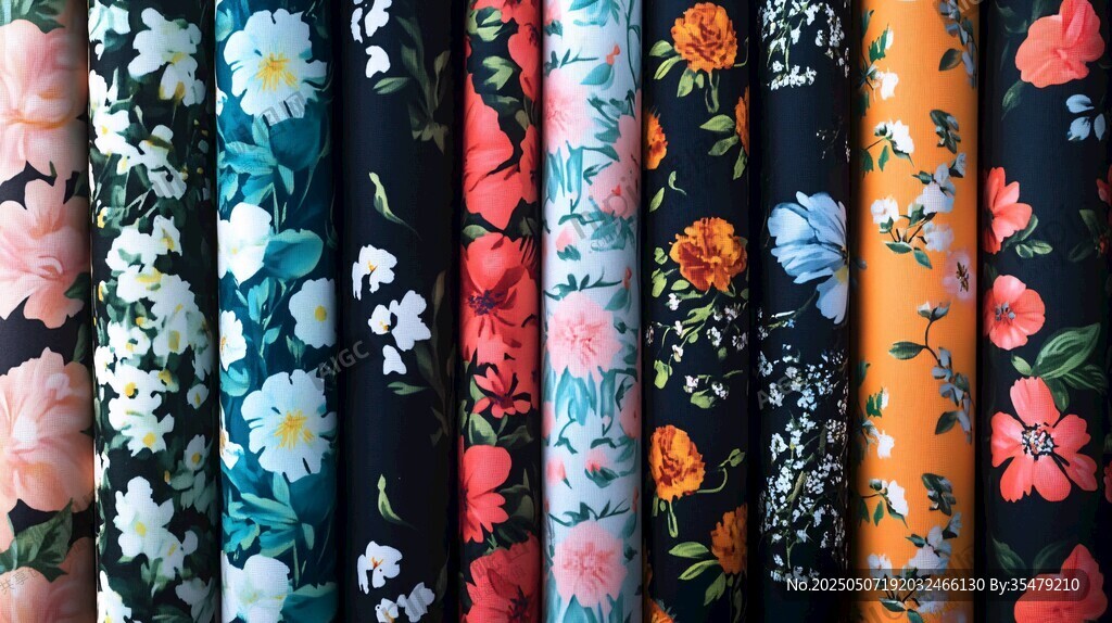 多彩花卉图案布料展示