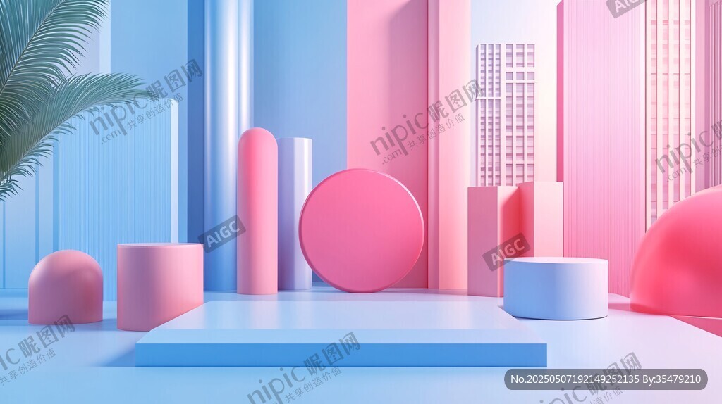 梦幻几何色彩3D场景展示