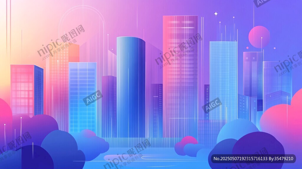 梦幻都市天际线插画