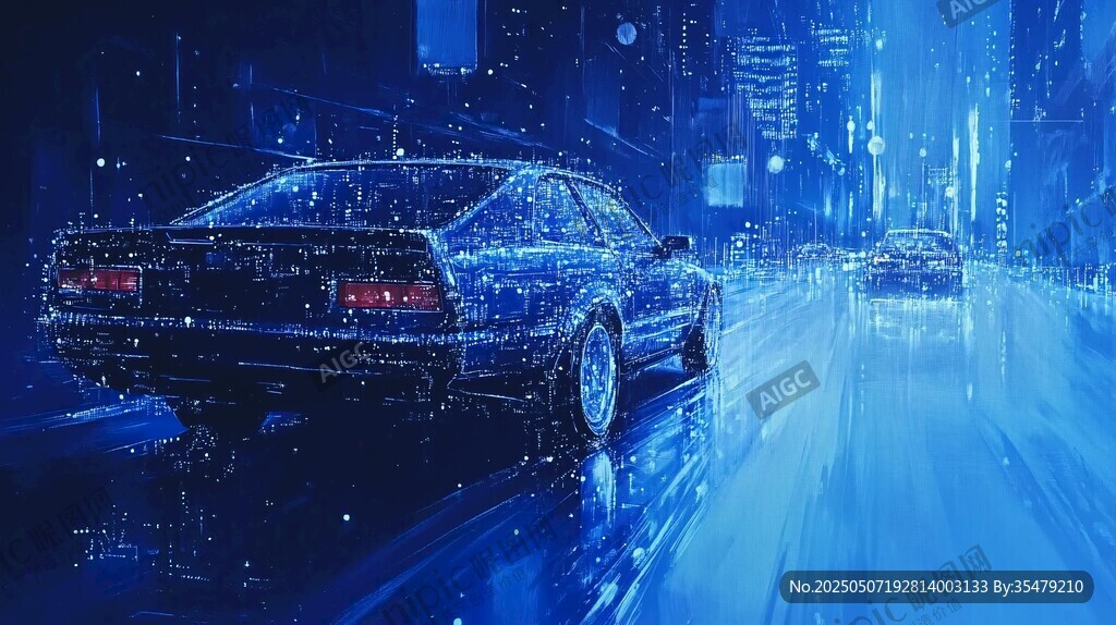 未来都市中的炫酷数字汽车