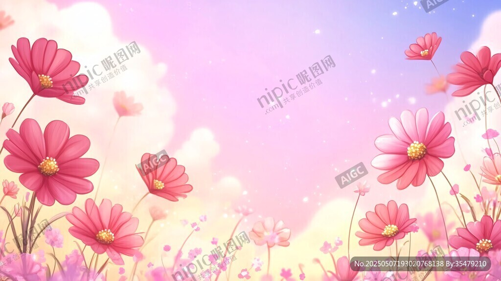 梦幻粉色花海浪漫背景
