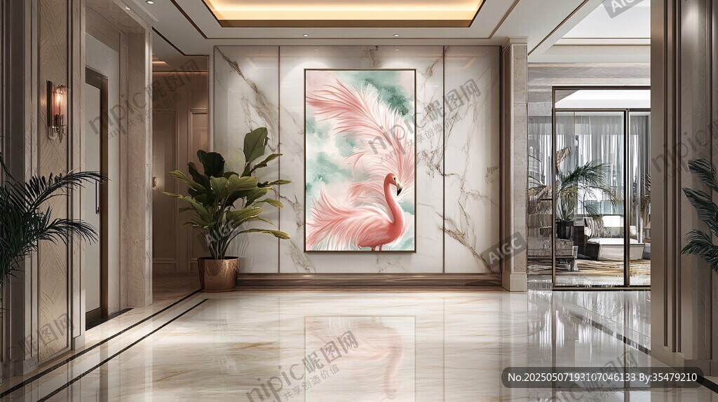 优雅玄关 火烈鸟艺术画装饰