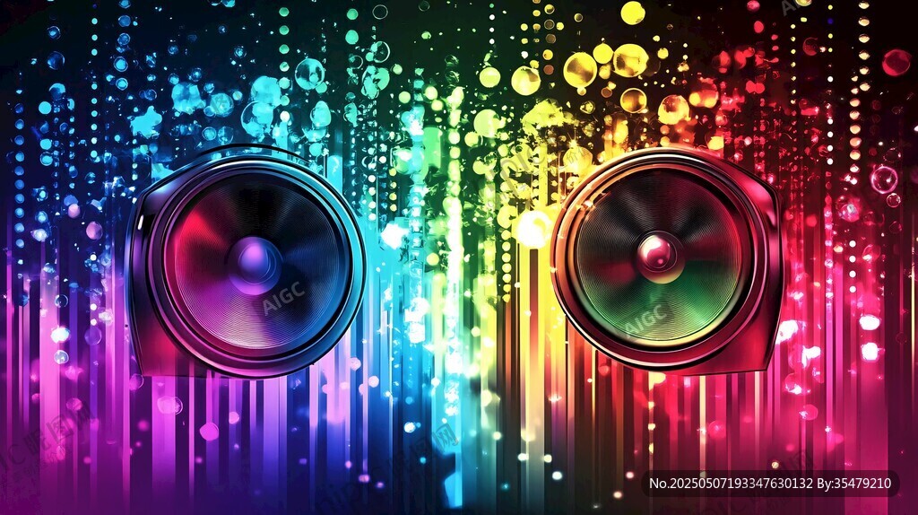炫彩音乐背景中的双扬声器